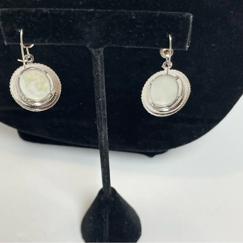 Cottagecore Rose Cameo-Style Silver Tone Earrings